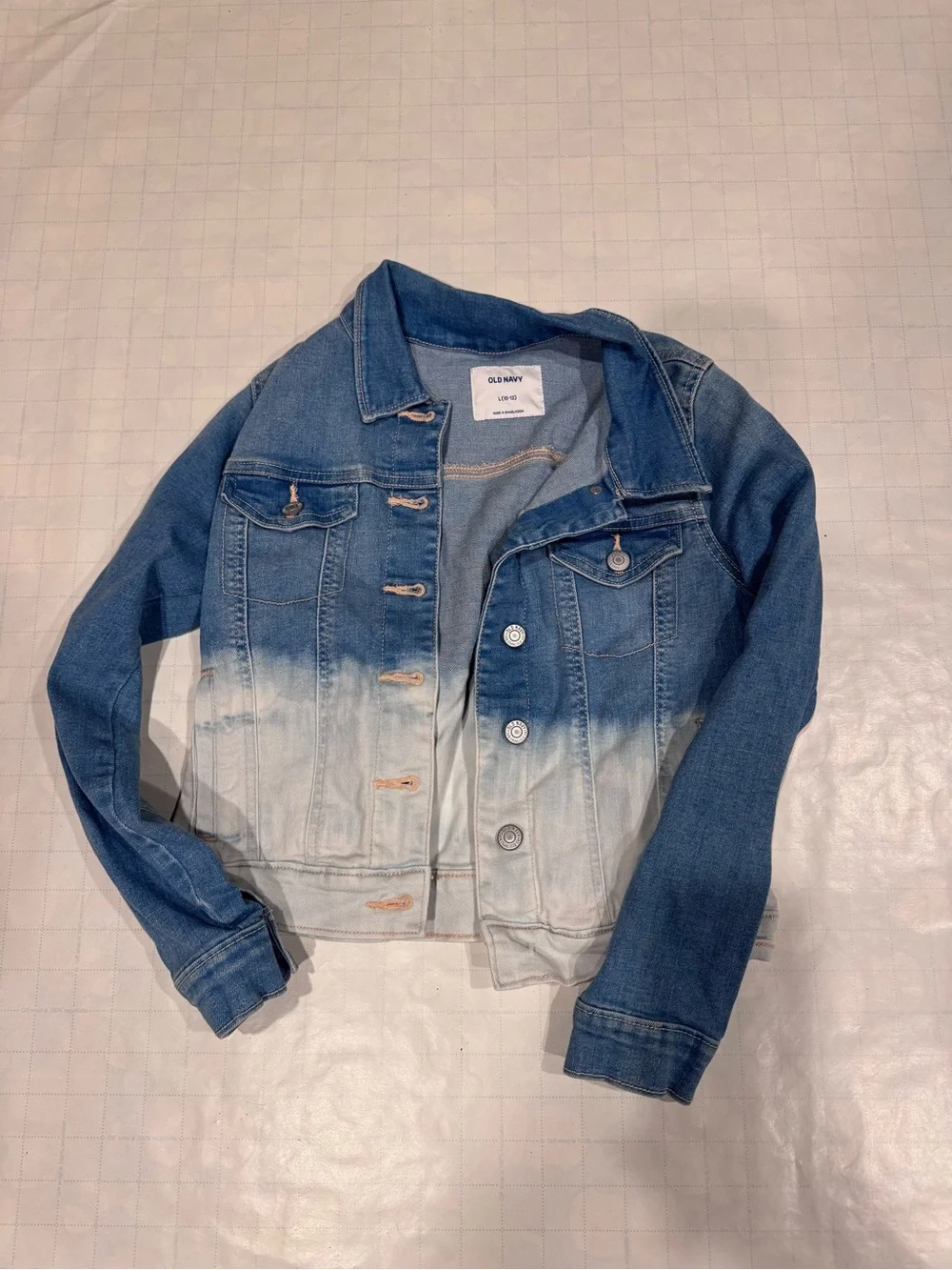 Girl’s Old Navy Jean Jacket - Blue/White Colorblock Button Front – Lg